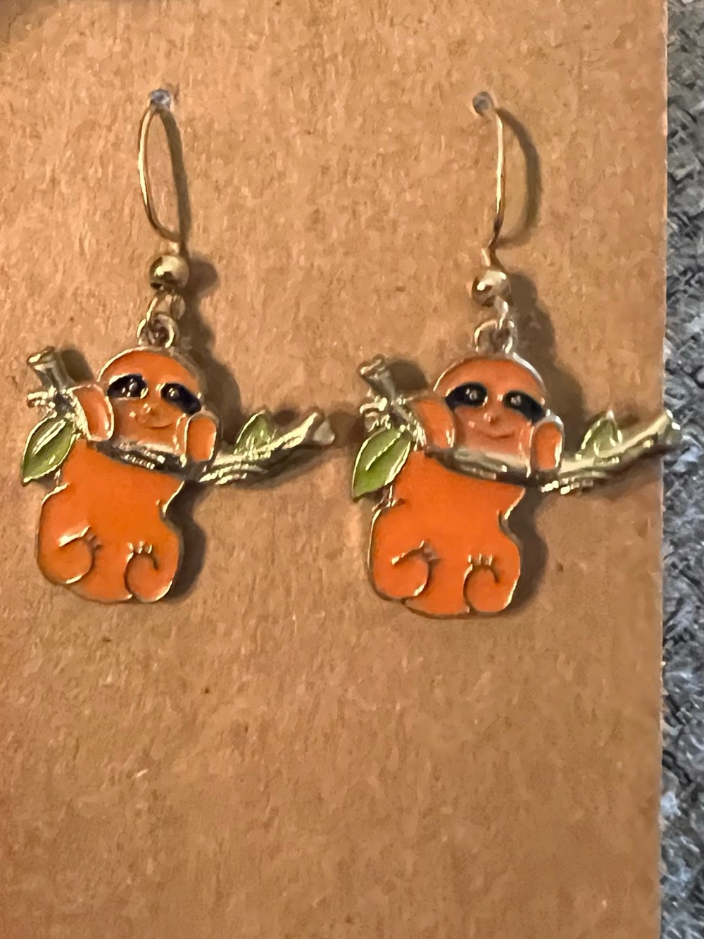 Orange Sloth Dangle Earrings